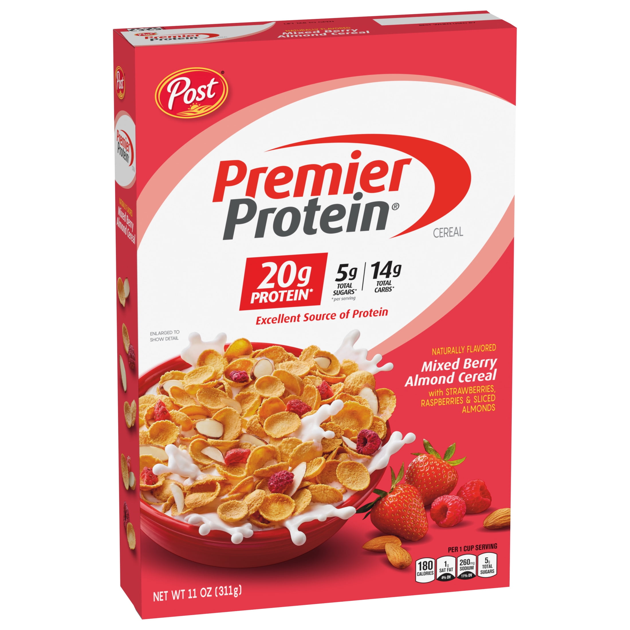 Post Premier Protein Mixed Berry Almond Cereal, Mixed Berry Protein Cereal, 11 oz (Pack 2)