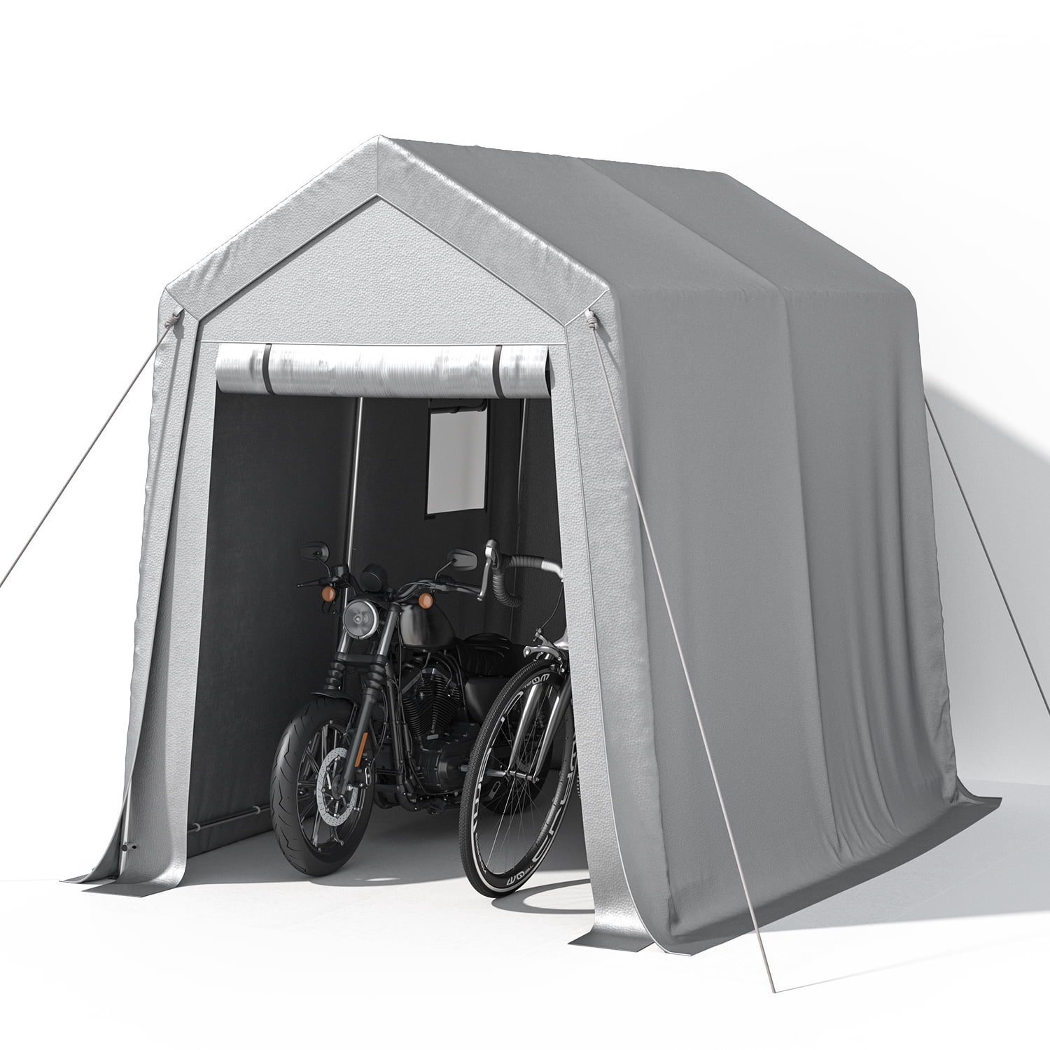 Sunmthink 6x8 FT Outdoor Carport Shed, Portable Storage Sheds with Roll-Up Door & Window, Motorcycle Shelter with Galvanized Steel Frame & Durable Tarp Cover for Bike, Lawn Equipment
