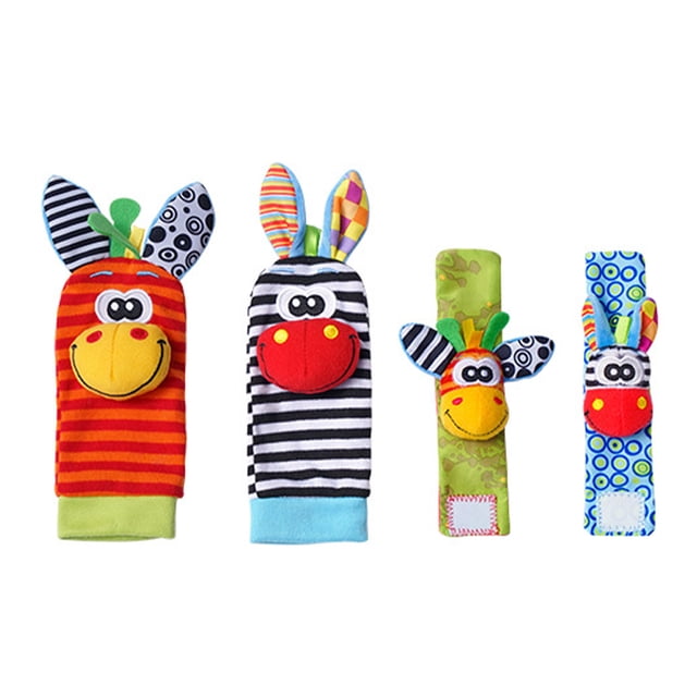 Sonajeros para pies de bebé, calcetines de algodón rellenos de felpa de animales, sonajeros de tobillo de muñeca de color brillante para bebé