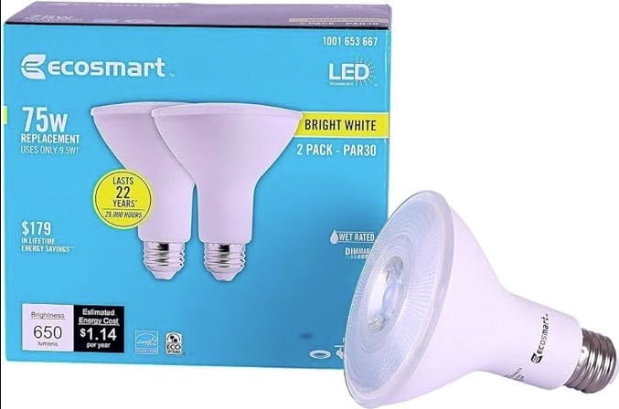 EcoSmart LED 9W (75W Equivalent) Bright White Flood Light Bulbs, Dimmable (2 Pack)
