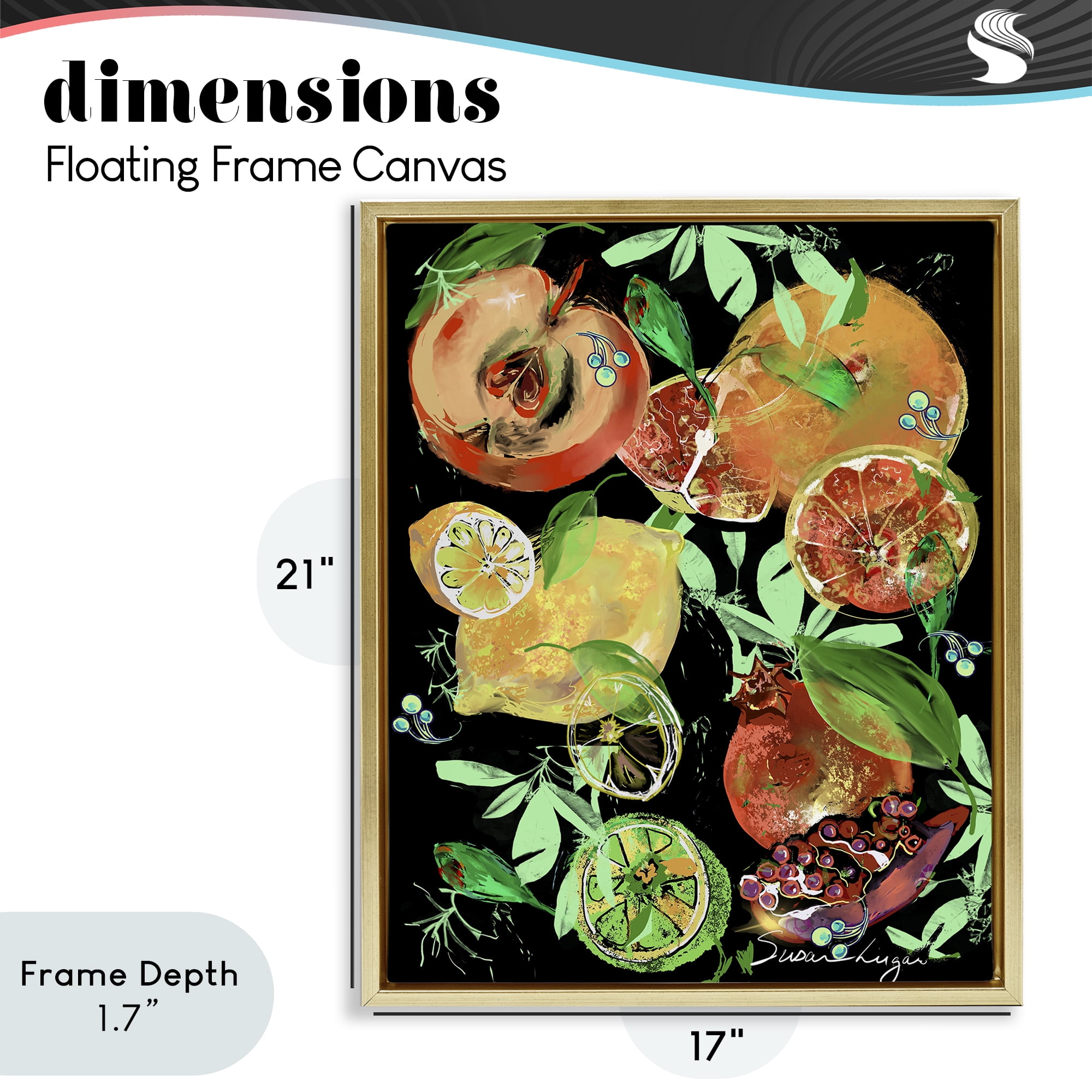 Stupell Industries Fruit Medley Combo Gold Framed Floater Canvas Wall Art, design by Susan Lugar