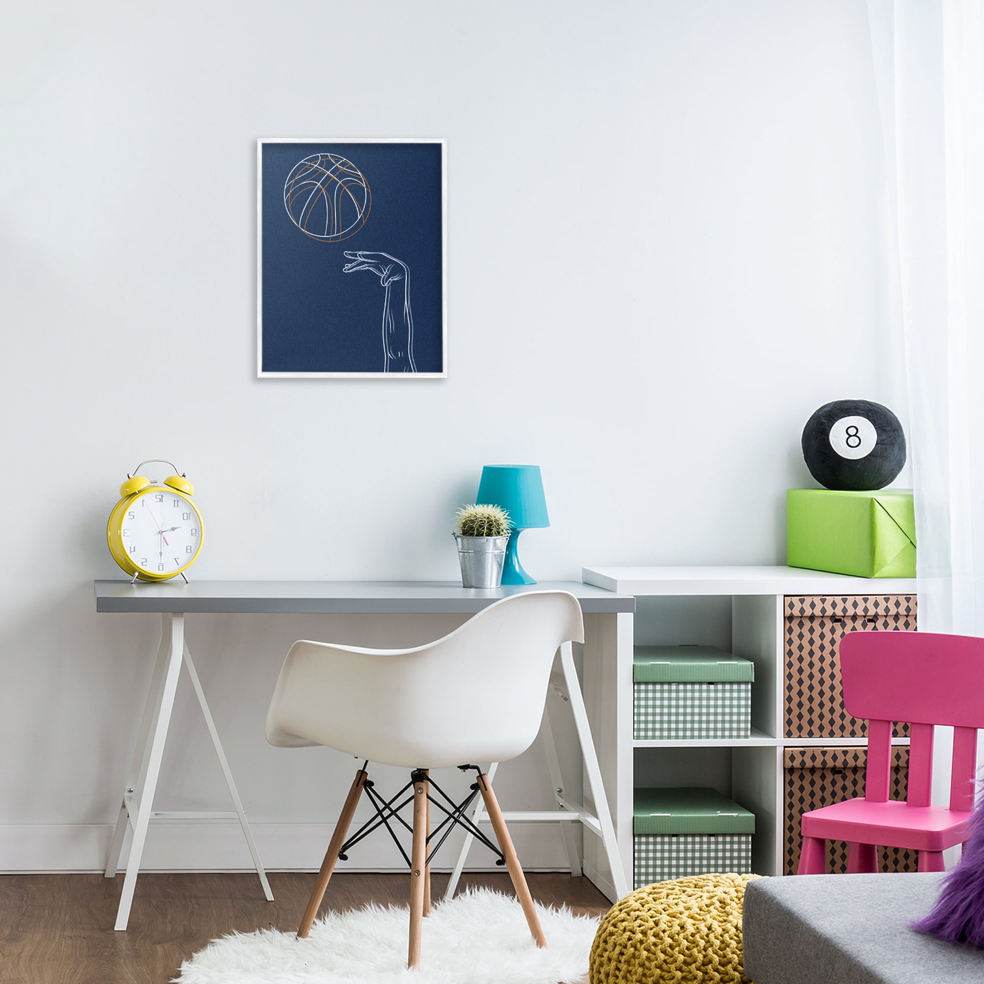 Stupell Industries Basketball Lines Contour White Framed Giclee Art, design by Marcus Prime
