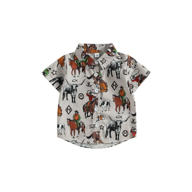 Gupgi Chemises à Imprimé Vache pour Bébés Garçons Manches Courtes Col à Revers T-Shirts d'Été