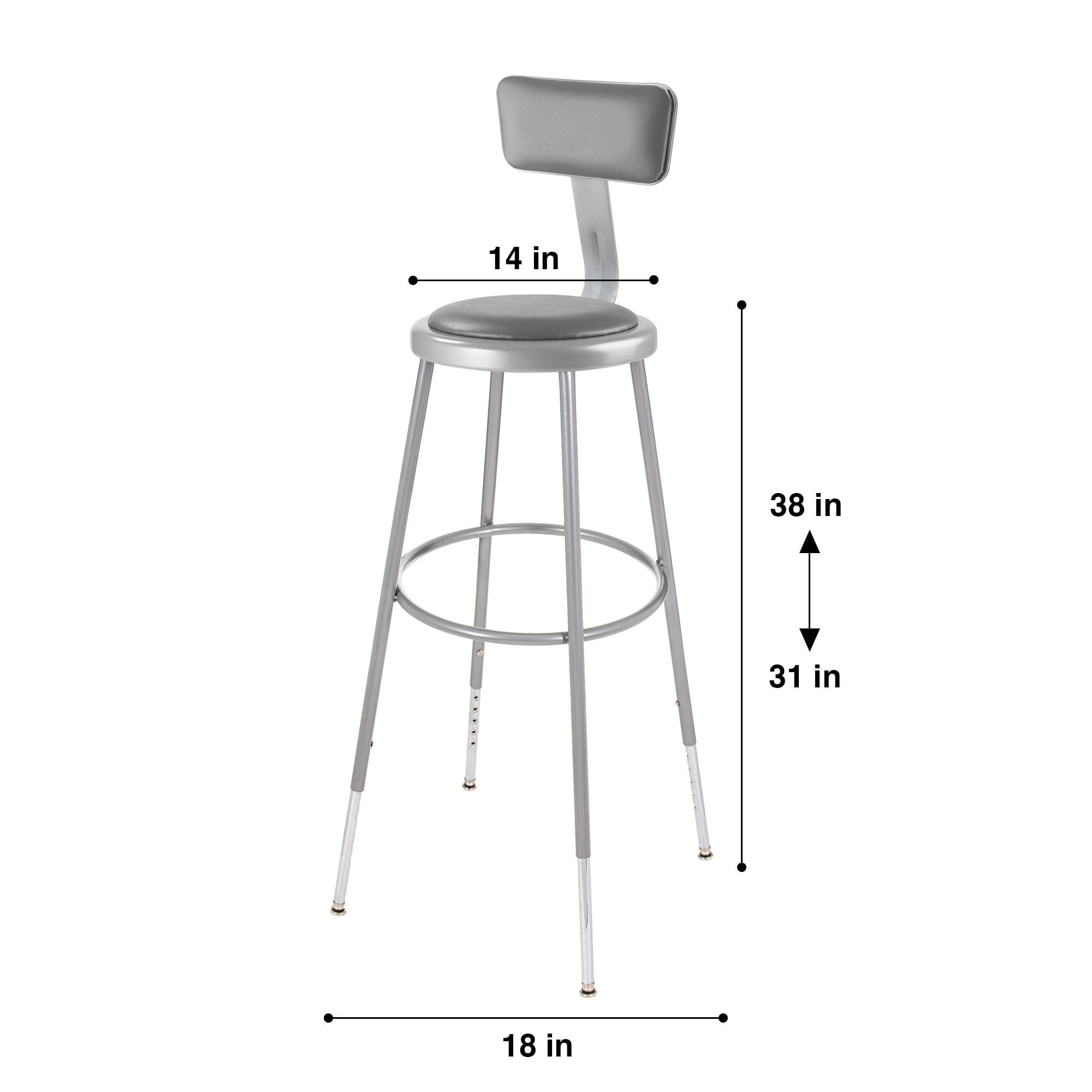 Hampden Furnishings Otto 32"-39" H Adjustable Vinyl Padded Stool with Backrest, Grey, 2 PK