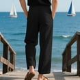thumbnail image 5 of Mens Pants with Pockets, Men's Cotton Linen Pants Elastic Waist Drawstring Casual Trouser Lightweight Straight-Legs Loose Beach Yoga Pants S-3XL, 5 of 8