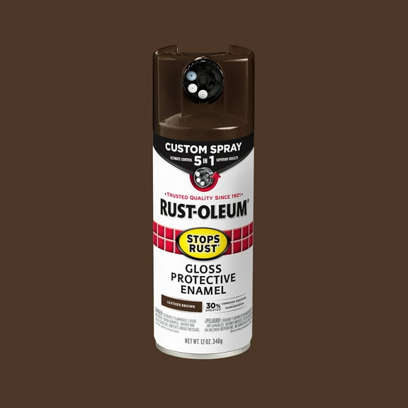 Leather Brown, Rust-Oleum Stops Rust Custom Sprays 5 in 1 Gloss Spray Paint-376892, 12 oz