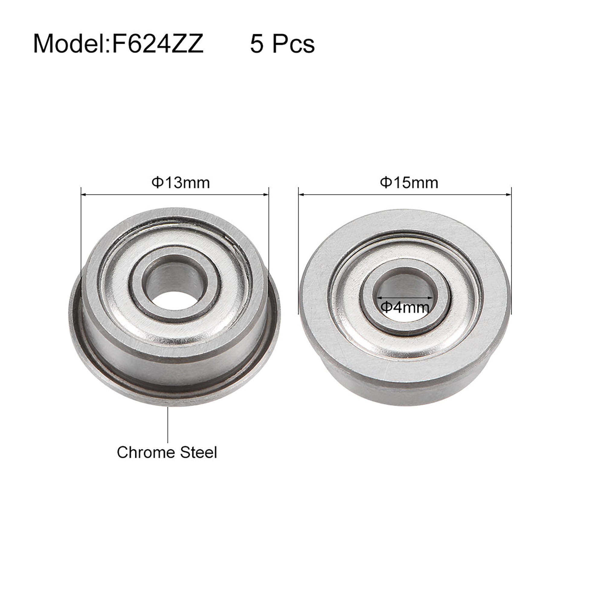 uxcell F604ZZ Flanged Ball Bearing 4x12x4mm Shielded Chrome Steel Bearings 5pcs 