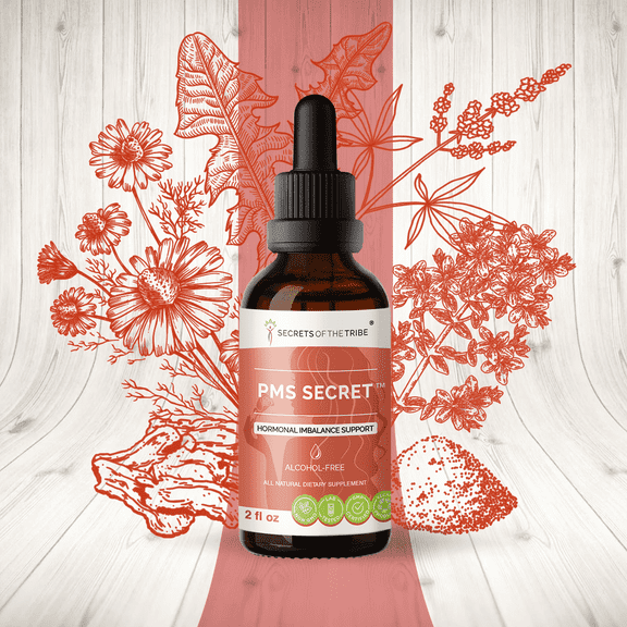 Secrets Of The Tribe PMS Secret Blend Tincture Dietary Supplement, Natural Extract, Made from Black Cohosh, Cramp, Vitex, Valerian, Dandelion, Chamomile, St. John's Wort 2 oz