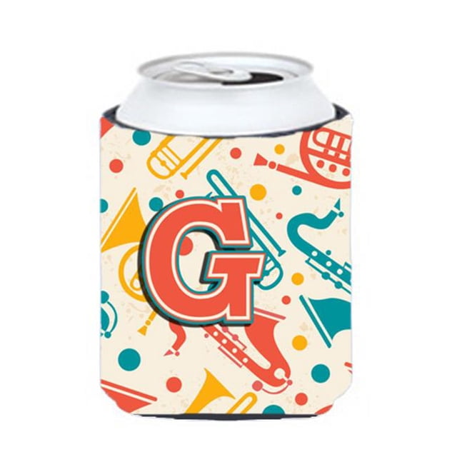 Carolines Treasures CJ2001-GCC Letter G Retro Teal Orange Musical Instruments Initial Can & Bottle Hugger