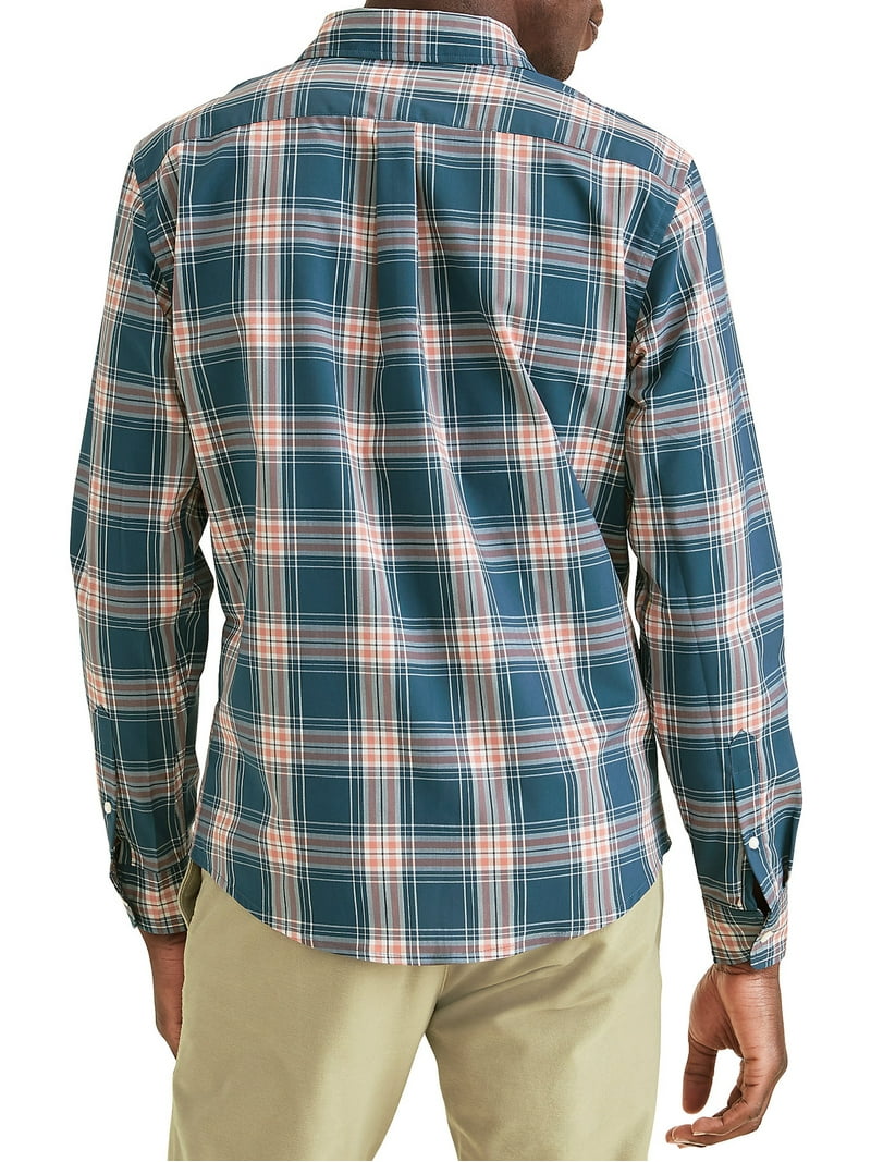dockers dress shirt Men Large Blue Long Sleeve Button Down Stain Defender Cotton comfortable and crafted from cotton Dockers Men's Slim Fit Long