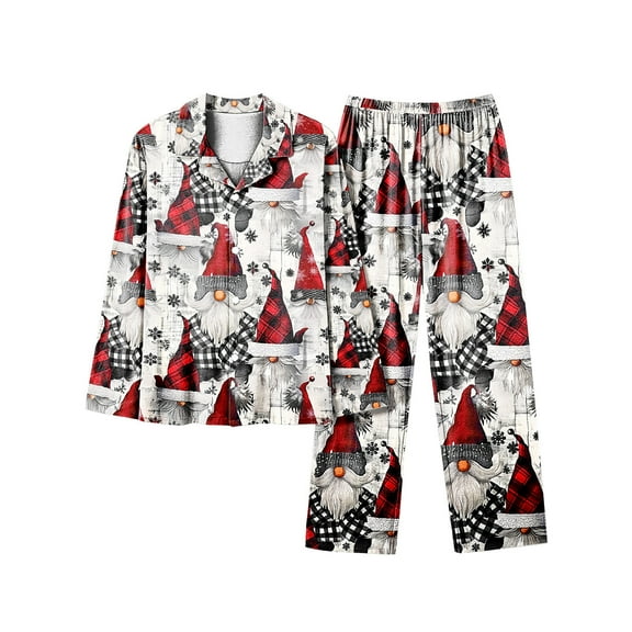asdoklhq Christmas Pajamas for Women Christmas Long Sleeved Long Pants Couple Pajamas Women's Home Clothes Multicolor S