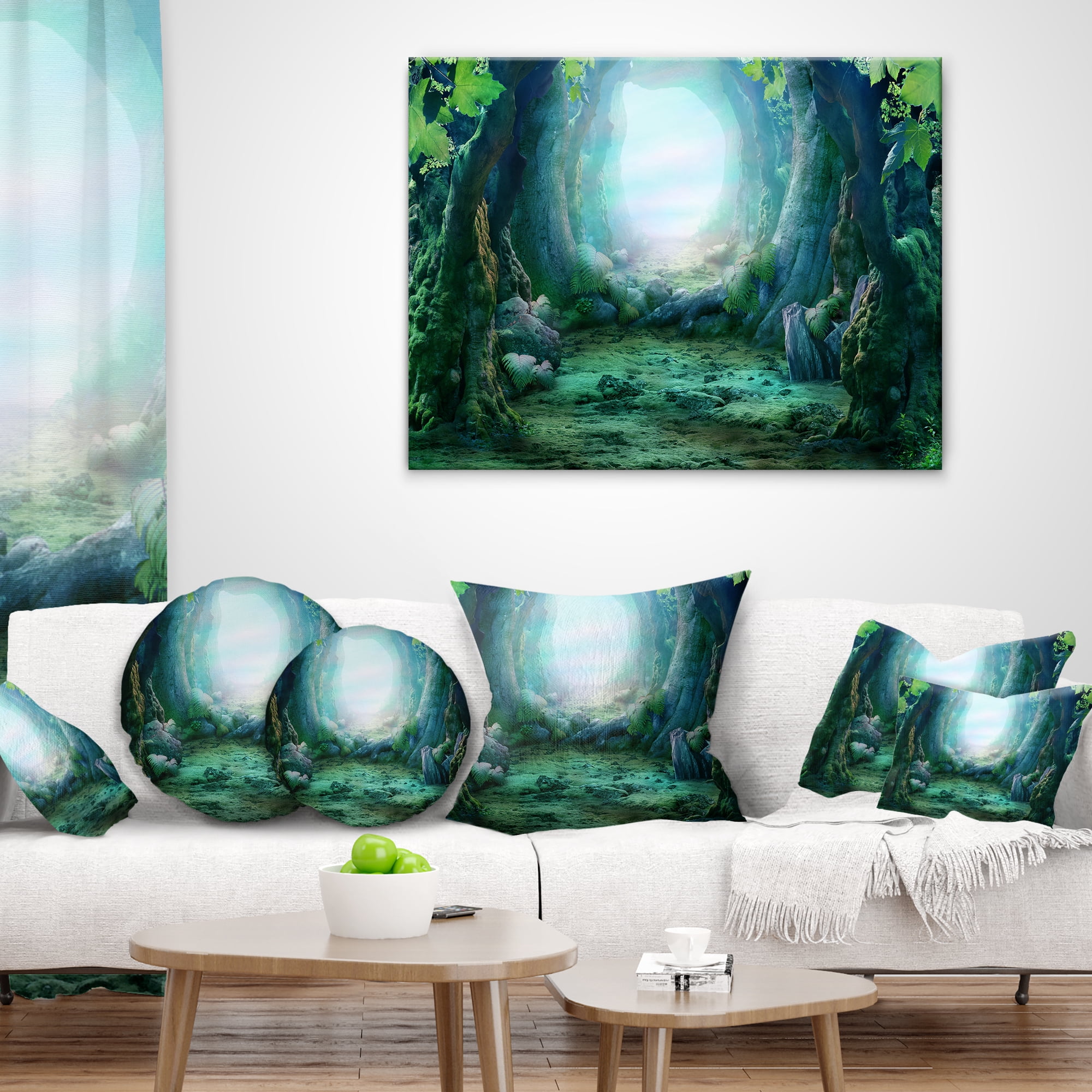 Designart Romantic Blue Forest View - Landscape Photo Throw Pillow - 18x18