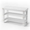 thumbnail image 5 of Zimtown 28''W 3 Tier Solid Bamboo Shoe Bench Storage Racks Seat Organizer for Entryway Hallway, White, 5 of 18