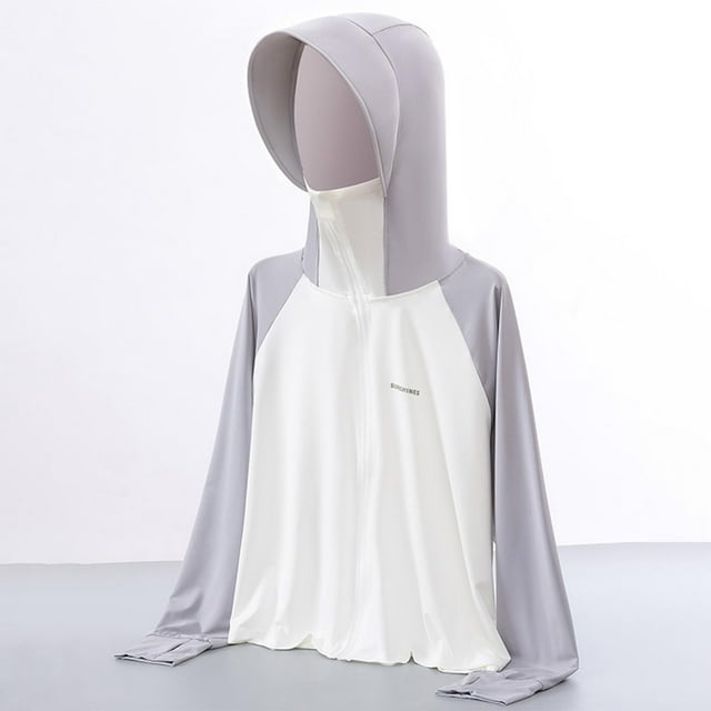 Mceream Chandails à Capuche Protection Solaire en Soie Glacée Upf50+ pour Enfants, Manches Longues Raglan, Fermeture Éclair, Refroidissants, Gris 5 Ans