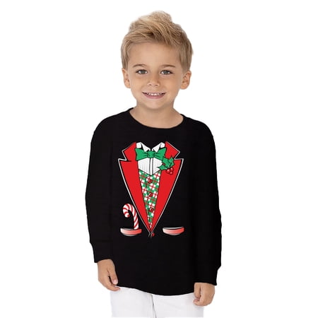 Tuxedo Christmas Costume Xmas Graphic Toddler Long Sleeve Shirt - Merry Christmas Tshirt for Kids - Xmas Holiday Shirt Gifts