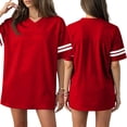 thumbnail image 3 of Bbyeadc Football Jerseys for Men Short Sleeve Cotton V Neck Jerseys Striped Trim Dry-Fit Shirt Athletic Workout Sports Uniforms,Red (Medium), 3 of 5