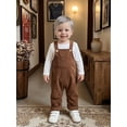 thumbnail image 5 of RUINIXCW Newborn Baby Boy Girl Fall Winter Clothes Infant Baby Boys Girls 2 Pieces Outfit Solid White Long Sleeve Romper Front Pocket Bib Overall Suspender Pants and Set, 5 of 8