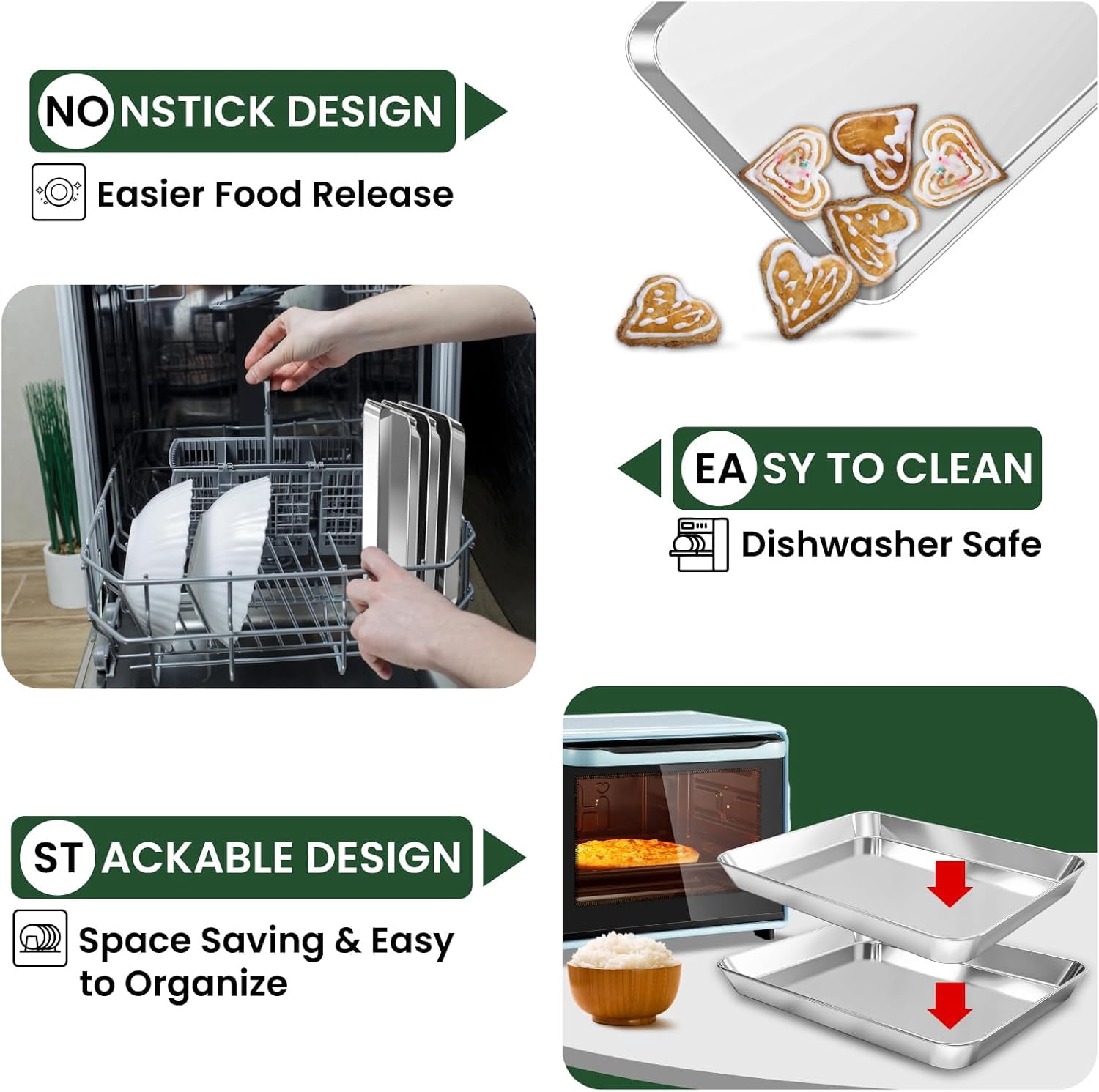 Small Baking Sheet & Rack Set (2 Baking Pans + 2 Baking Racks), Stainless Steel Cookie Sheet & Cooling Rack, Nonstick Baking Tray, Non Toxic & Heavy Duty & Easy Clean, Size 9 x 7 x 1 Inch