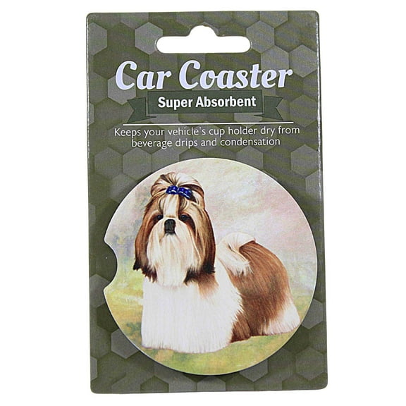 E & S Imports Shih Tzu (Tan) Car Coaster - 1 Car Coaster Inch, Sandstone - Super Absorbent 23387