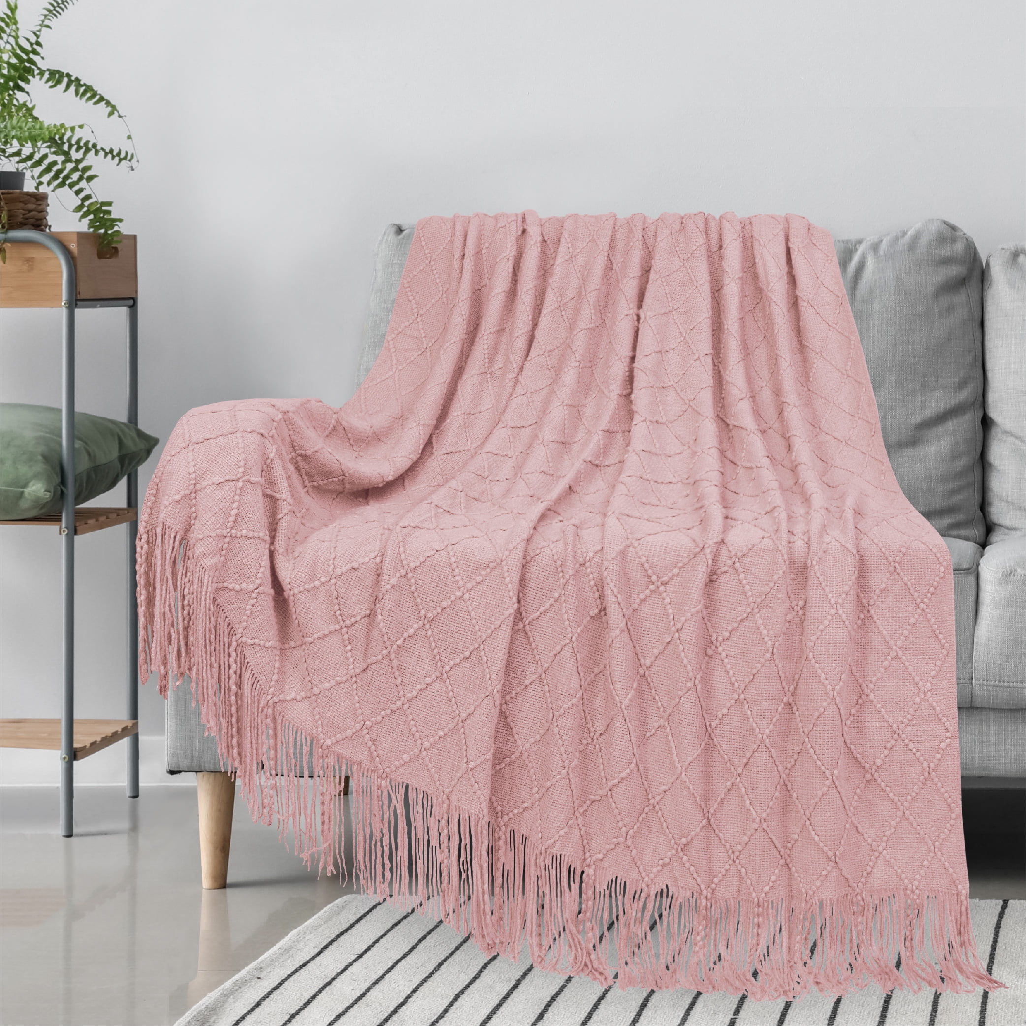 PAVILIA Knitted Throw Blanket with Fringe Blush Lebanon Ubuy