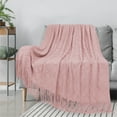 PAVILIA Modern Living Room Patterned Light Pink Knit Throw Blanket