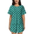 thumbnail image 1 of Fotbe Aquamarine Glitter Conjunto de Pijama Estampado para Mujer, 2 Piezas, Ropa de Dormir con Camiseta de Manga Corta y Shorts Suaves-Small, 1 of 6