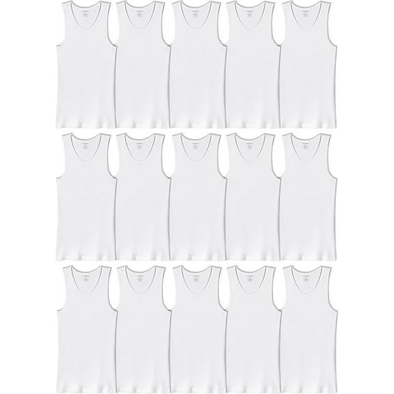 Active 23 Iconic Men's 15-Pack Tanks Value White Tank Top – Breathable A-Shirt, Moisture-Wicking Undershirts, Tag-Free, Durable Stitching