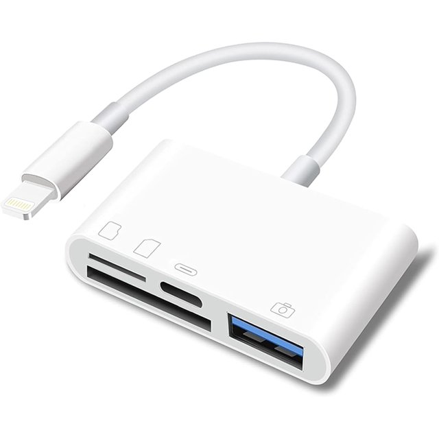 SD Card Reader for iPhone Lightning to 4 in 1 USB Camera Adapter Compatible Female OTG Micro SD TF Memory Card Reader for iPad with Charging Port