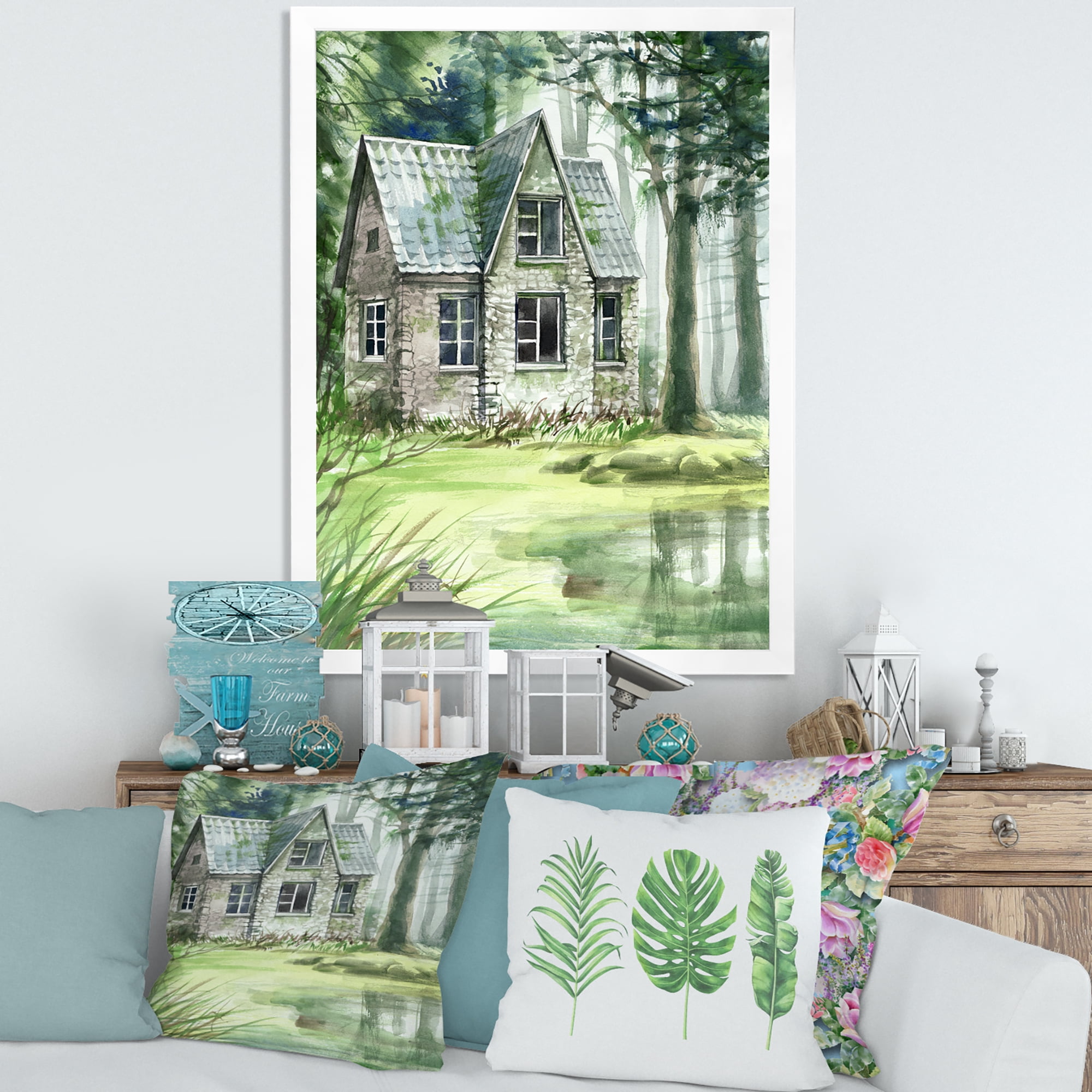 Designart 'Old Haunted House In The Pine Forest' Lake House Framed Art Print