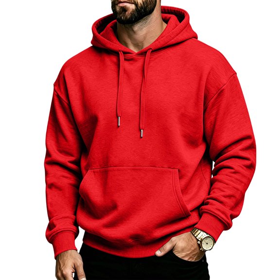 Yungyresw Essentials Hoodie for Men Adjustable Drawstring Long Sleeve Ribbed Cuffs Hoodies Kangaroo Pocket Pullover Fall Casual