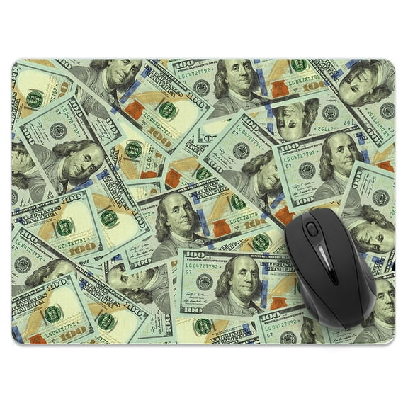 WIRESTER 13.77x10.23 in Rectangle Mouse Pad with Non-Slip Rubber Base for Computers, Laptop, Office & Home - Benjamin Franklin Dollar Pattern