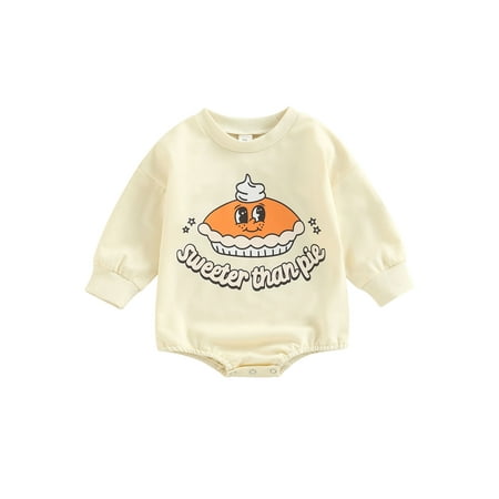 

Frobukio Toddler Baby Girls Thanksgiving Day Romper Long Sleeve Round Neck Cake Letter Print One Piece Bodysuit Apricot 2 18-24 Months