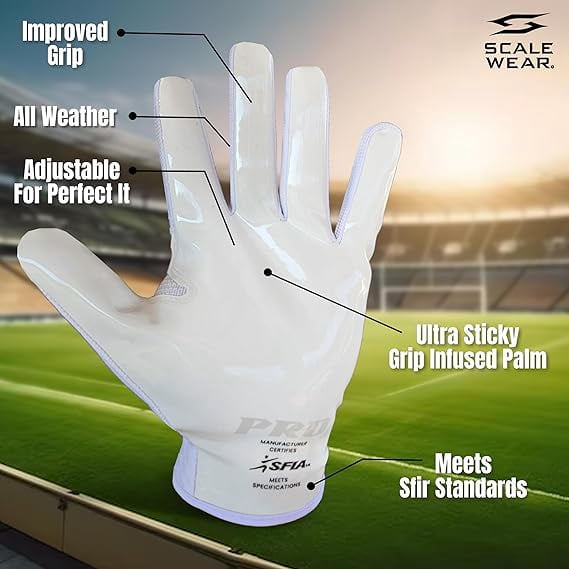 SFIA Football Receiver Gloves One Color - PRO Skull Stealth Grip Silicone Palms Adult Men Youth Sticky Boost Sports Game Battle