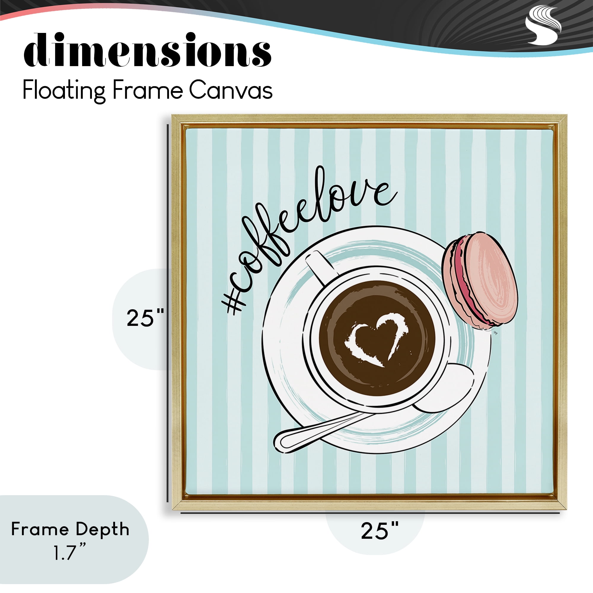 Stupell Industries Coffee Love Hashtag Gold Framed Floater Canvas Wall Art, design by Martina Pavlova