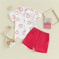thumbnail image 2 of CONYUMN Boys Girls Valentine's Day Heart Print Tee and Shorts Set Toddler Boys Lapel Heart Print Button Down Shirt Solid Color with Pockets Shorts Boy Summer Outfit (White,100), 2 of 6