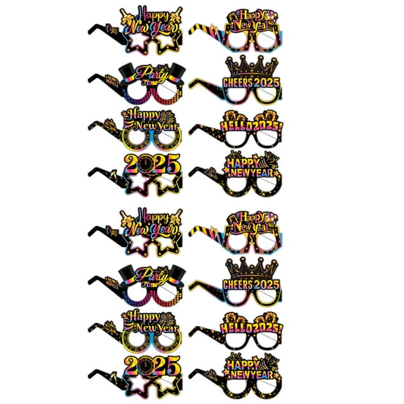 BESTSKY 16Pcs 2025 Happy New Year Eyeglasses Fancy New Year Party Glasses Celebration Party Favor for 2025 New Years,Assorted Styles
