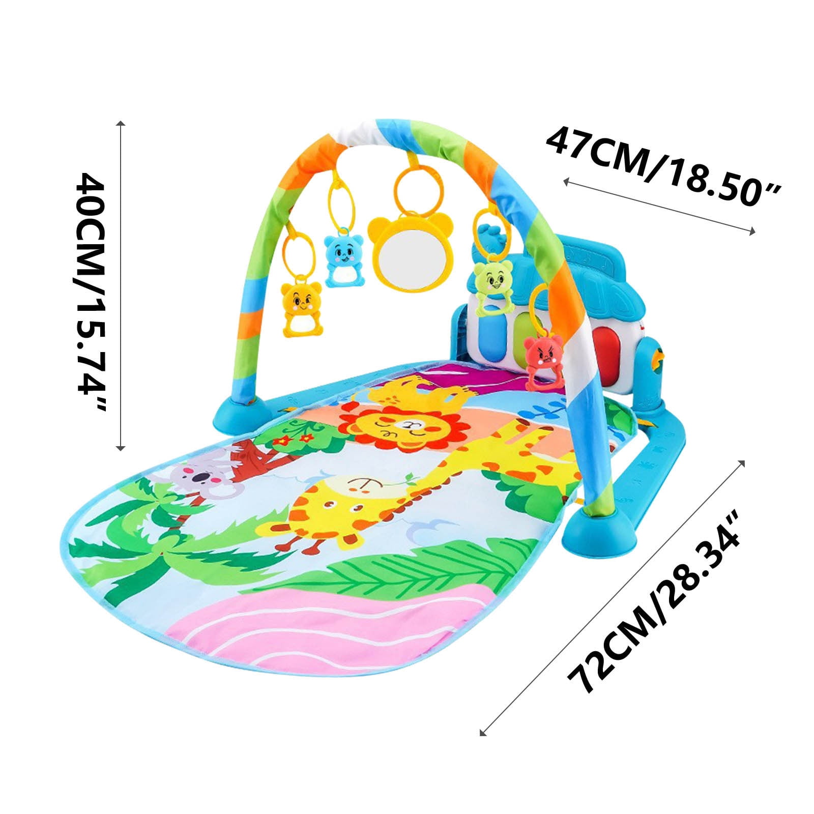 Ba-by Gym Play Mat with Kick and Piano, Tummy Time Activity Mat for Inf-ants Newborn+, Detachable Toys, Lights & Music, Machine Washable