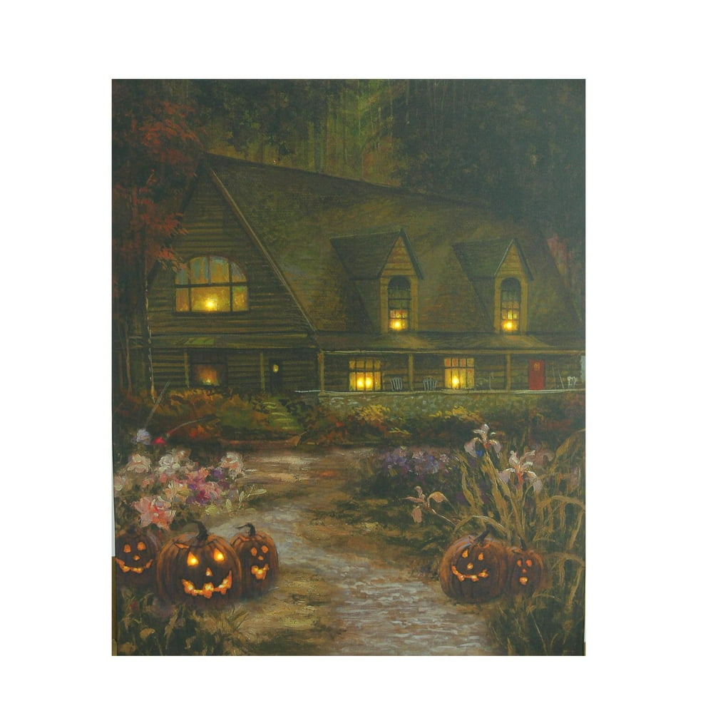 LED Lighted Halloween Harvest in Autumn Canvas Wall Art 19.75" x 23.5