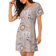thumbnail image 2 of Fotbe Safari Animals Bata de Dormir para Mujer con Estampado, Camisón de Algodón de Manga Corta, Ropa de Dormir Casual, 2 of 6