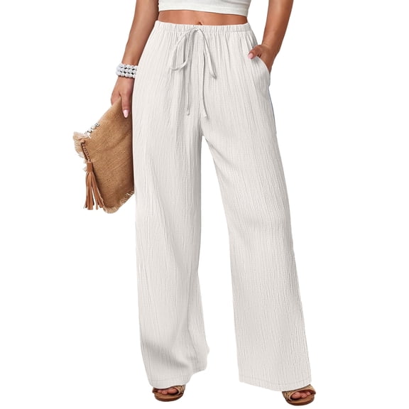 ANRABESS Womens Casual Wide Leg Pants Elastic Waist Drawstring Lightweight Flowy Beach Palazzo Pants with Pockets