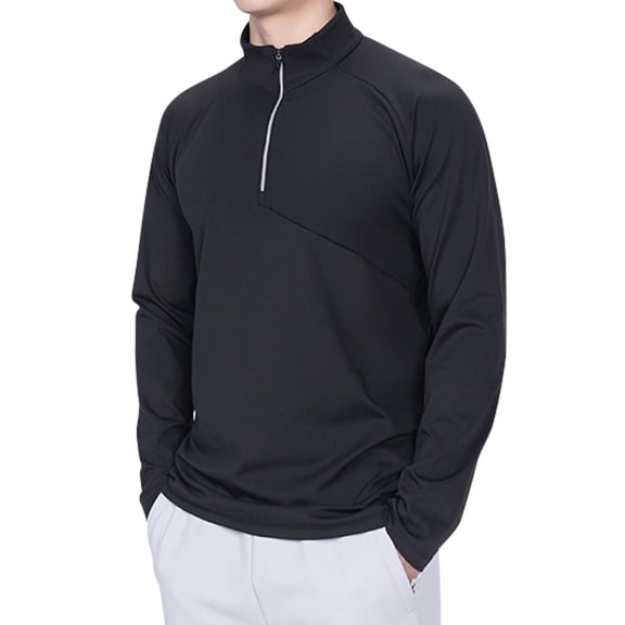 ZCFZJW Men's Running Athletic Shirts 1/4 Zip up Fleece Pullover Long Sleeve Mock Neck Sweatshirts Trendy Solid Color Basic Workout Tees Tops Black XXXL