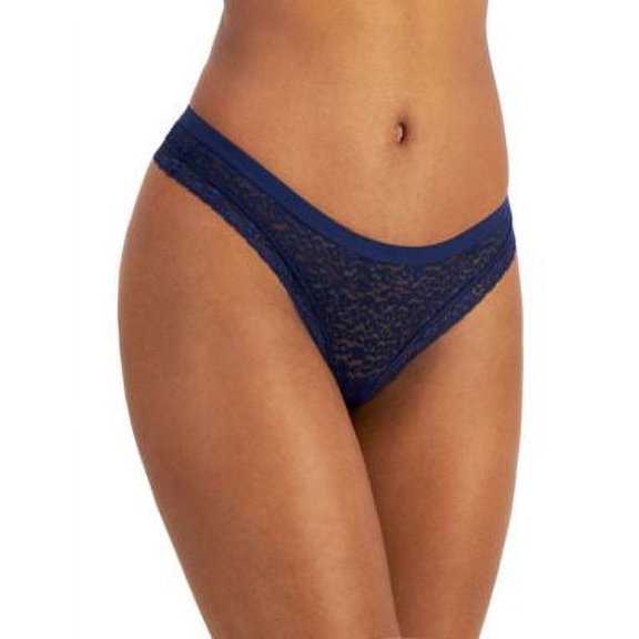 MSRP $15 Jenni Women's Leopard Lace Thong Blue Size Medium
