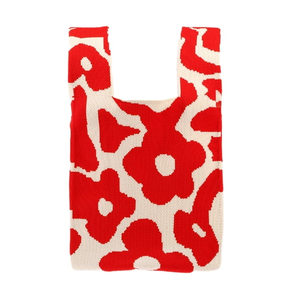 Unique Bargains Reusable Mesh Net Grocery Tote Bags Flowers Red Beige 14.17"x7.87"