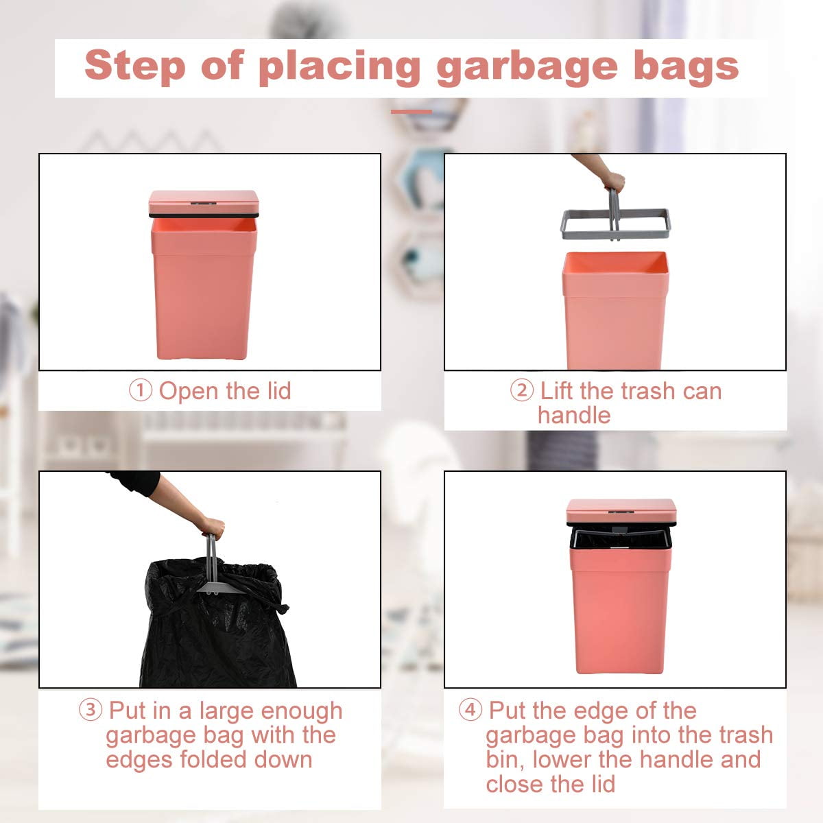NiamVelo 13 Gal Automatic Trash Can Garbage Can with Lid Touch Free Trash Can Sensor Kitchen Waste Bin for Home & Office, Pink