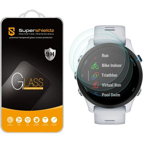 (3 Pack) Supershieldz Designed for Garmin Forerunner 255 / 255 Music (46mm) Tempered Glass Screen Protector, Anti Scratch, Bubble Free