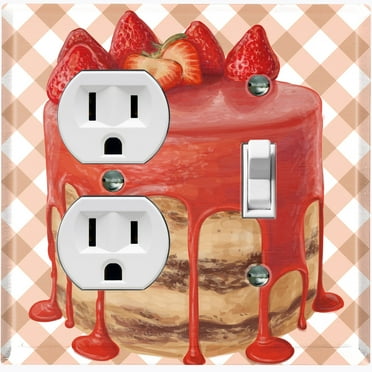 Metal Light Switch Plate Cover Elegant Strawberry Cake Dessert CAK006