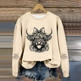 thumbnail image 2 of Tiweut Sweatshirts Top for Women Cow Print Long Sleeve Hoodless Pullover Crew Neck Ladies Classic Blouses Beige,L, 2 of 4