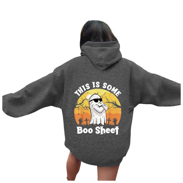 OJinShaWanO Halloween Sweatshirt Ladies' Loose Top Cute Print Hoodie