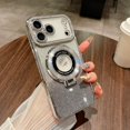 thumbnail image 5 of Magnetic Case for iPhone 17 Pro Max [Compatible with MagSafe] Ring Holder Stand, Women Girls Clear Cute Glitter Bling Cover Diamond with Camera Protectors Cover for 6.9", Silver, 5 of 9