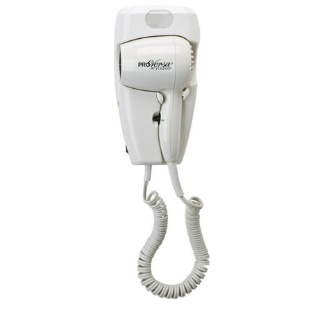 Jerdon 1600W Wall Mount Hair Dryer, 2 Speeds, 2 Heat Settings, LED Night Light, White, Direct Wire -Model JWM8CD